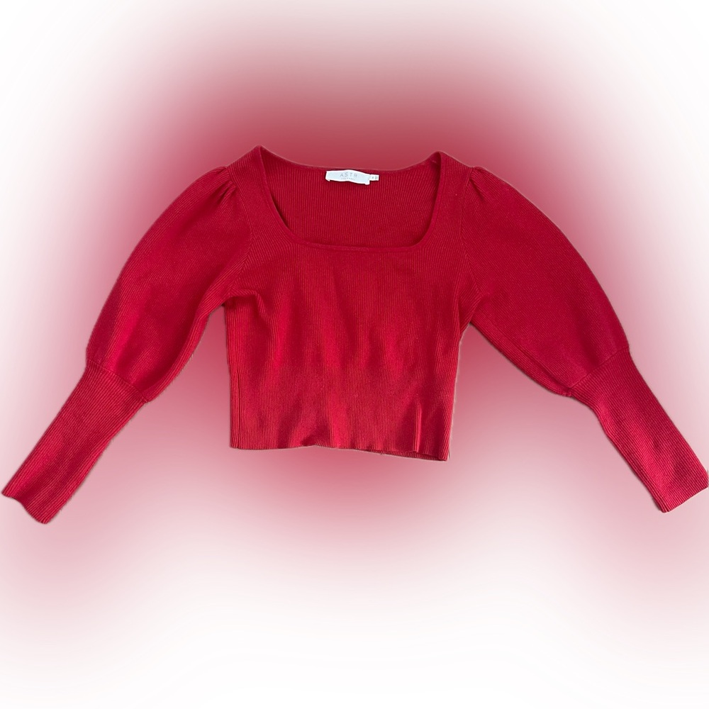 Astr Red Fitted Crop Blouse with 3/4 Sleeves